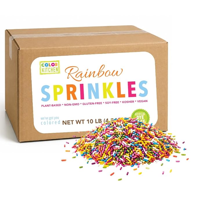 Color Kitchen Dye Free Sprinkles Rainbow Jimmies, Natural Sprinkles With Plant Based Colors, Healthy Sprinkles For Baking, Cupcakes, Cookies, Ice Cream, Gluten Free, Non GMO, 10LBS