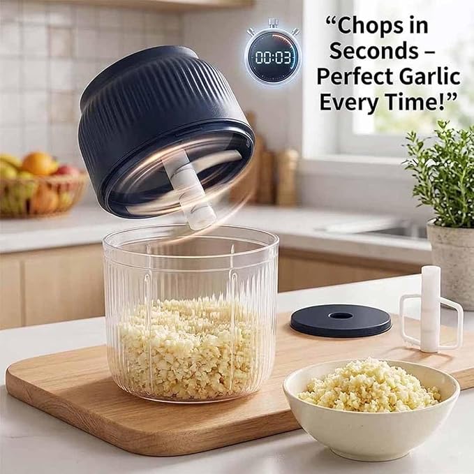 Household Electric Garlic Crusher, 400ml Mini Electric Food Chopper, Portable Mini Food Processor with 6 Blades, Wireless Electric Garlic Chopper for Ginger, Chili, Fruit, Meat, etc (4 Blades Blue)