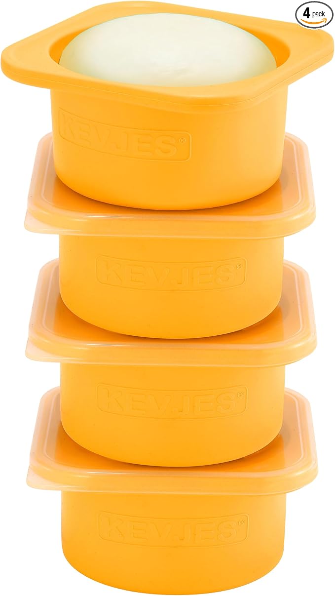 PLUS 1000ml Pizza Dough Proofing Containers for DIY family Artisan Pizza, Food Grade Silicone Stackable Boxes with Lids, Freezer, Fridge, Dishwasher Safe,4sets (Yellow)