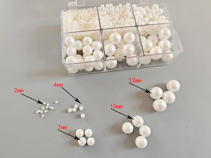 5 Sizes Edible White Pearls Sugar Sprinkles 130g/4.6oz, 2,4,7,10,12mm Candy Pearl for Cake Decorating and Cupcake Toppers Cookie Decorations Ice Cream Topping Wedding Valentines Halloween Christmas