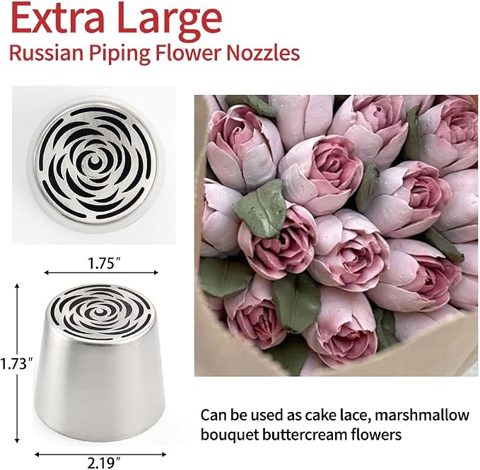 Extra Large Russian Piping Tips - Stainless Steel Flower Nozzles Set for Cake Decorating, Rose & Floral Icing Tips for Cupcakes, Cookies Professional Baking Tools (XXL, Style 69)