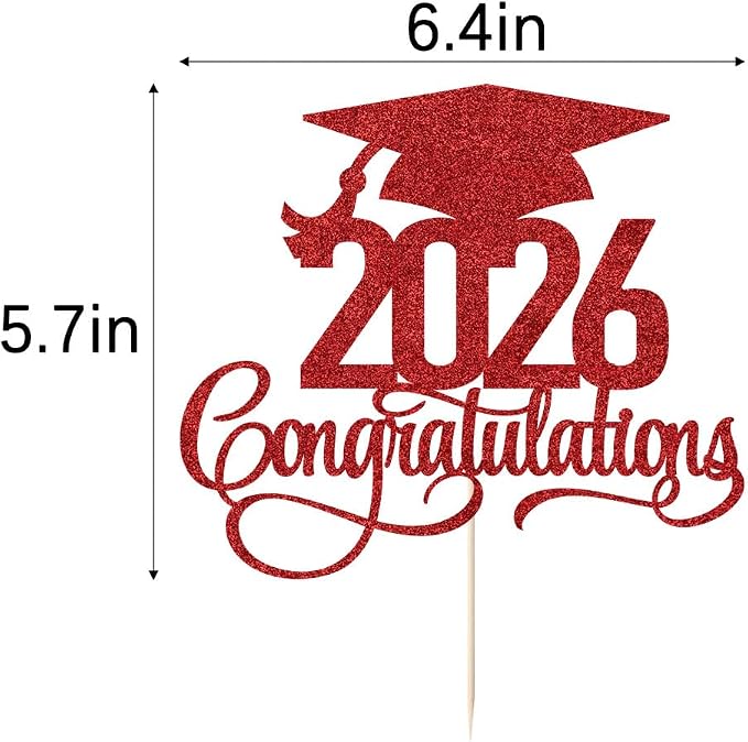 Glitter 2026 Congratulations Graduation Cake Topper,Congrats Grad Cake Decor - 2026 High School/College/Senior Graduation Party Decorations Supplies (2026 Congratulations red)
