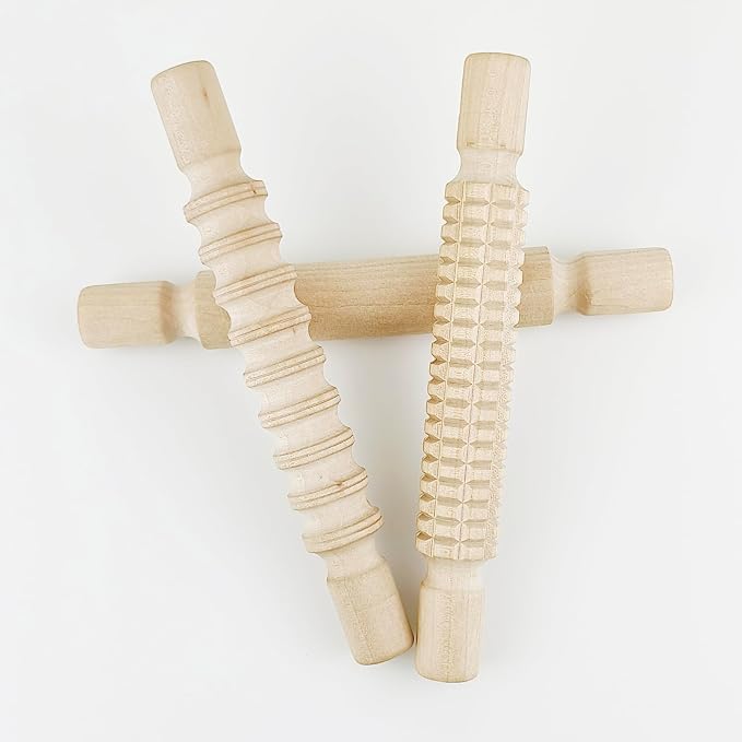 3 Pack 8 Inch Wooden Textured Rolling Pins | Embossed Dough Roller For Kitchen Decor & Adult DIY Crafts