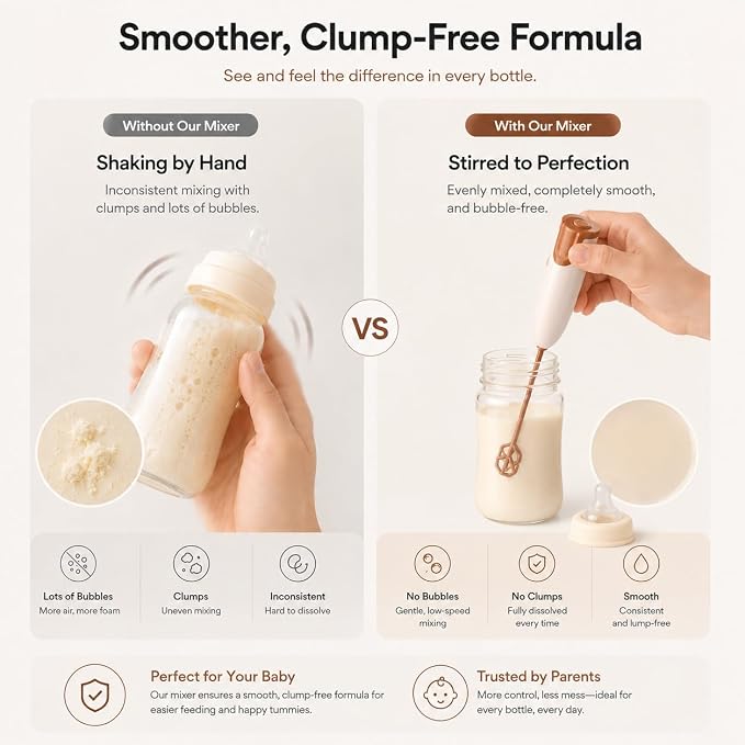 Handheld Electric Baby Formula Mixer with 2 Stirring Sticks, Battery Operated Bottle Mixer, Portable Low-Speed Stirrer for Baby Bottles, Formula, Protein Powder, Coffee, Home, Travel and Office Use
