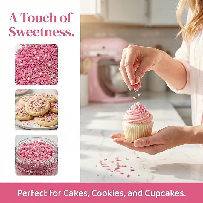 Pearl Sugar Chrismtas Sprinkles Candy 120g/4.2oz Mixing Size Baking Cake Decorations Cupcake Toppers Jimmies Cookie Decorating Celebrations Wedding Shower Party Xmas Supplies (Pink)