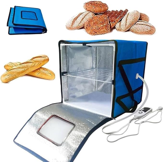 1-60°C Dough Proofing Box, Fold Dough Proofer with with Inner Shelf, Temperature Control + Timing Function, Sourdough Bread Making Tools Kit, for Making Bread, Yogurt(Blue,Small)