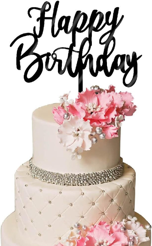 Happy Birthday Cake Topper, Cake Decoration Suitable For Party Decoration For Anniversary/Birthday (Acrylic black)