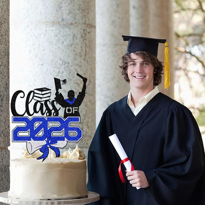 Class of 2026 Congrats Grad Cake Topper Glitter Graduation Party Supplies - High School College Graduates -College Graduate Cake Topper Decorations (Class of 2026 Black blue)