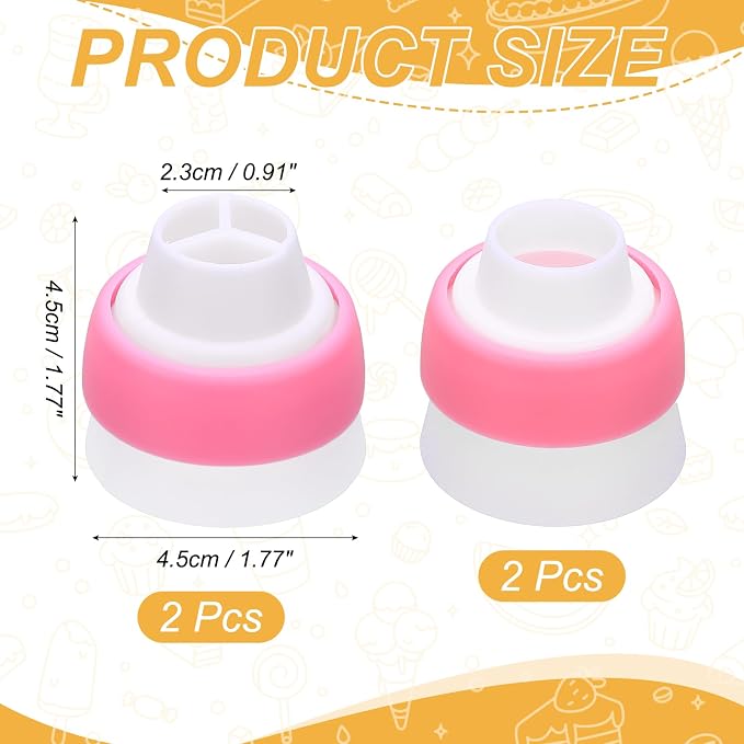 uxcell 4 Pcs Piping Tip Coupler, Plastic 3 and 1 Color Couplers Icing Frosting Piping Bag Reusable Russian Flower Mouth Cake Baker Decor Tools Kit for Nozzles Pastry Cupcake Tips, Pink