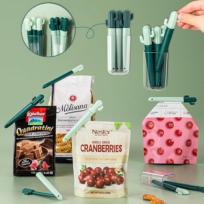 Ouliget Magnetic Refrigerator Sealing Clip,Cute Cactus Shaped Food Packages Clips,Chip Clips with Magnet Storage Box,Kitchen Food Freshness Bag Clip Kitchen Accessories,2 Pieces of 10