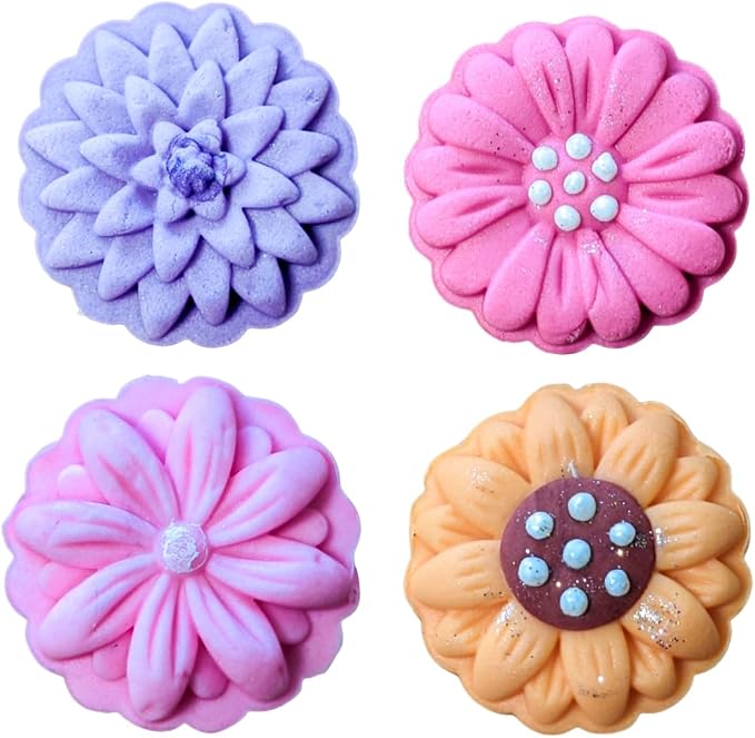 Floral Mold Press For Cookies and Pastries, Hand Press, Bluestar MAX - 4 Piece Flower Stamp and Mold Kit for Cake Decorating - Daisy, Gerbera, Chrysanthemum and Sunflower Themes