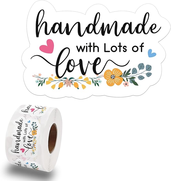 500 PCS Cute Handmade with Lots of Love Thank You Stickers,Funny Small Business Envelopes Stickers for Business Packages Bags, Online Retailers Small Shop Mail Envelopes