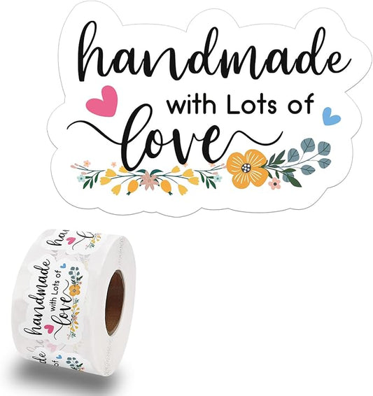 500 PCS Cute Handmade with Lots of Love Thank You Stickers,Funny Small Business Envelopes Stickers for Business Packages Bags, Online Retailers Small Shop Mail Envelopes