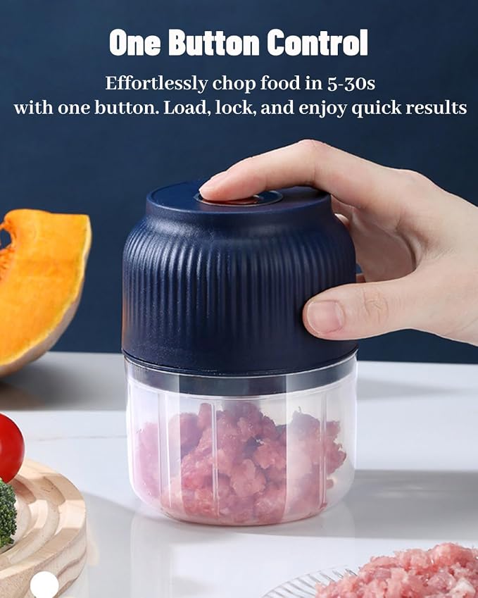 Household Electric Garlic Crusher - 350ML Portable Mini Food Processor, Rechargeable Vegetable Chopper, with 6 Stainless Steel Blades, for Garlic, Onion, Ginger, Chili (4 Blades White with Egg Beater)