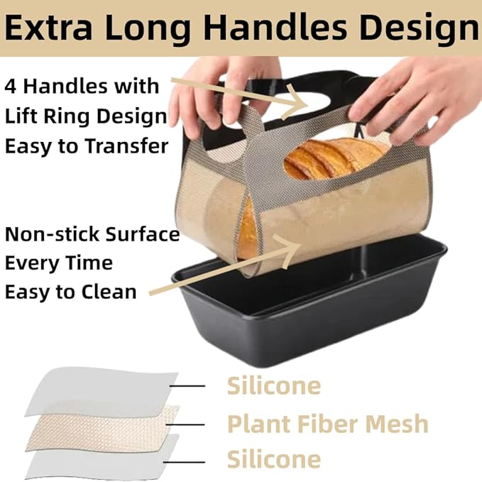 2Pcs Reusable Silicone Bread Loaf Pan Liner - Premium Silicone Bread Sling for Dutch Oven, Perfect for Sourdough Baking Mat & Loaf Pans for Baking Bread 9x5