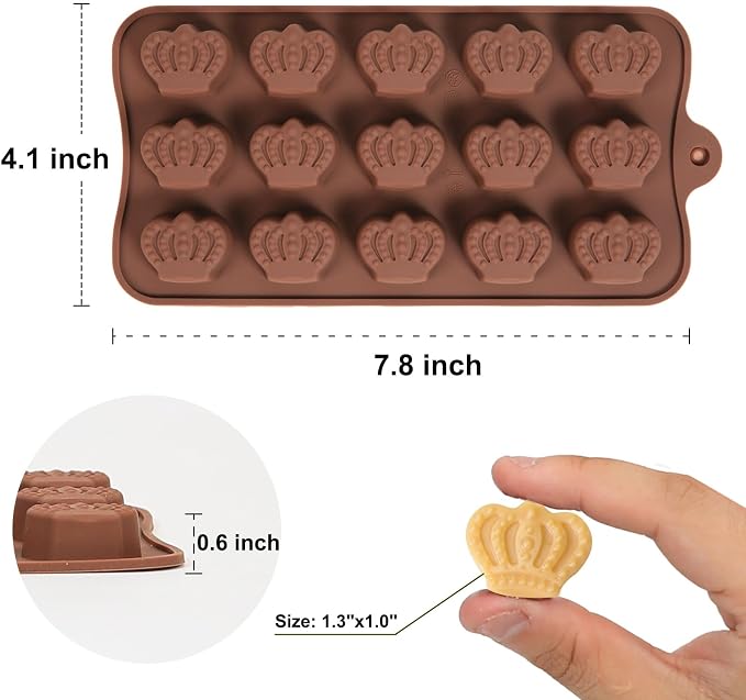 Mini Crown Chocolate Molds, 2 Pcs Silicone Molds with Crown Shapes for Making Chocolate/Candy/Gummy/Jelly, Food Grade Candy Mold with 15 Cavities Mini Crowns for Fruit Snacks