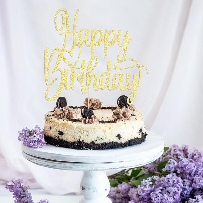 Handmade Glitter Happy Birthday Cake Topper- Happy Birthday Cake Decor,Fabulous Cake Decoration，Anniversary/Birthday Party Decoration Supplies (gold)