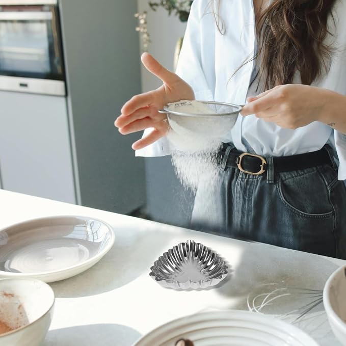 SHERCHPRY 20 Pack Egg Tart Molds Stainless Steel Tart Pans for Baking Pies Cheesecakes Cupcakes and Desserts Fluted Kitchen Cooking Molds for Home Bakery Restaurant Use