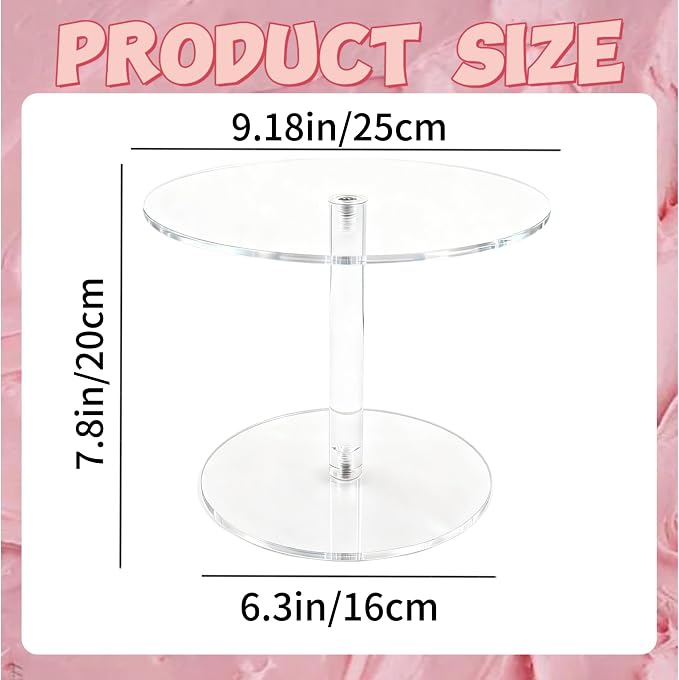 Acrylic Cake Stand for Dessert Table, 9.8 Inch Clear Round Cupcake Stand Display Riser for Birthday Party Wedding Event, Pastry Candy Pizza Display (Medium)