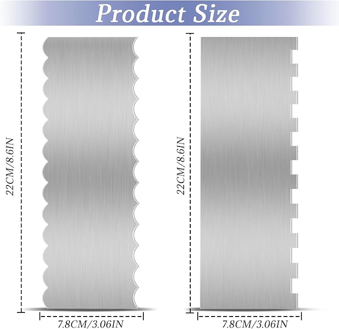 Stainless Steel Cake Scraper, 9 Inch Large Double Sided Patterned Stripe Edge Scraper Smoother, Cake Smoother Scraper for Mousse, Butter, Cream Cake Decoration (2 PCS)