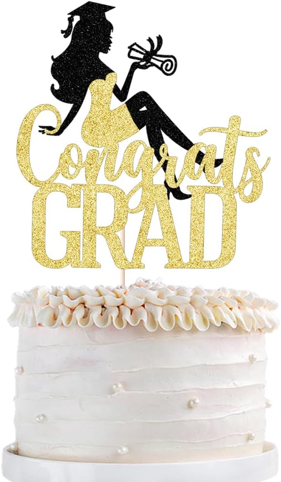 Congrats Grad Cake Topper,2026 Girl Graduation Cake Topper, Congrats Grad Decorations,2026 High School/College/Senior Graduation Party Decorations Supplies (Black gold)