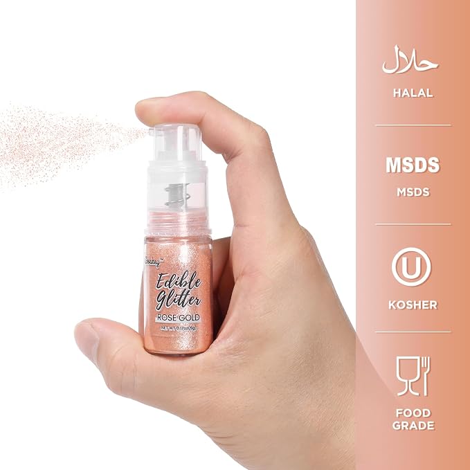 Rose Gold Edible Glitter Spray, 5g Edible Glitter for Cocktails, Cobakey Luster Dust Edible for Cake Decorating, Drinks, Baking, Chocolate, Strawberrie