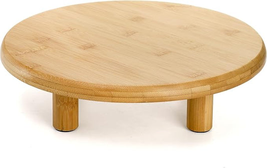 Cididu 12 Inch Bamboo Cake Stand, 3.3''H Round Pedestal Tray, Decorative Display Risers with Legs, Dessert Plate Holder Tray for Birthday Wedding Baby Shower Tea Party Table Display Countertop