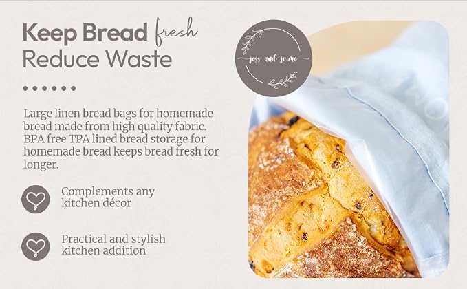 Reusable Bread Bags with Drawstring | XL Pack of 3 | Eco-Friendly Washable Linen Bread Bag & Spacious Sourdough Bread Storage | Bread Bags Reusable Keeps Your Loaf Fresh | Flower Design