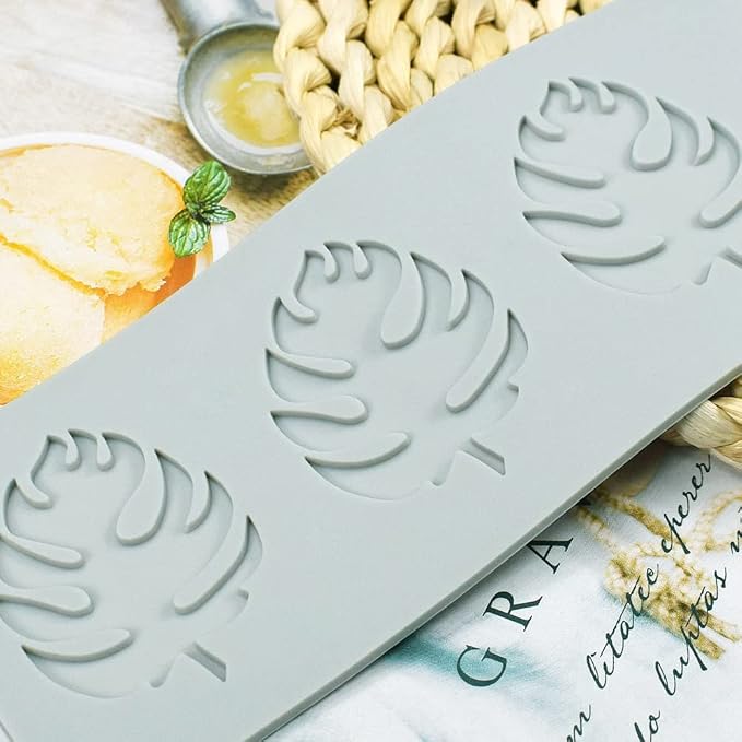 Fondant Silicone Moulds Tropical Leaves Silicone Imprint Mat Gum Paste Press Mold for Cake Chocolate Cupcake Decorating Cake Toppers Candy Cookies Resin Sugarcraft (C_7.72x2.72x0.12inch)