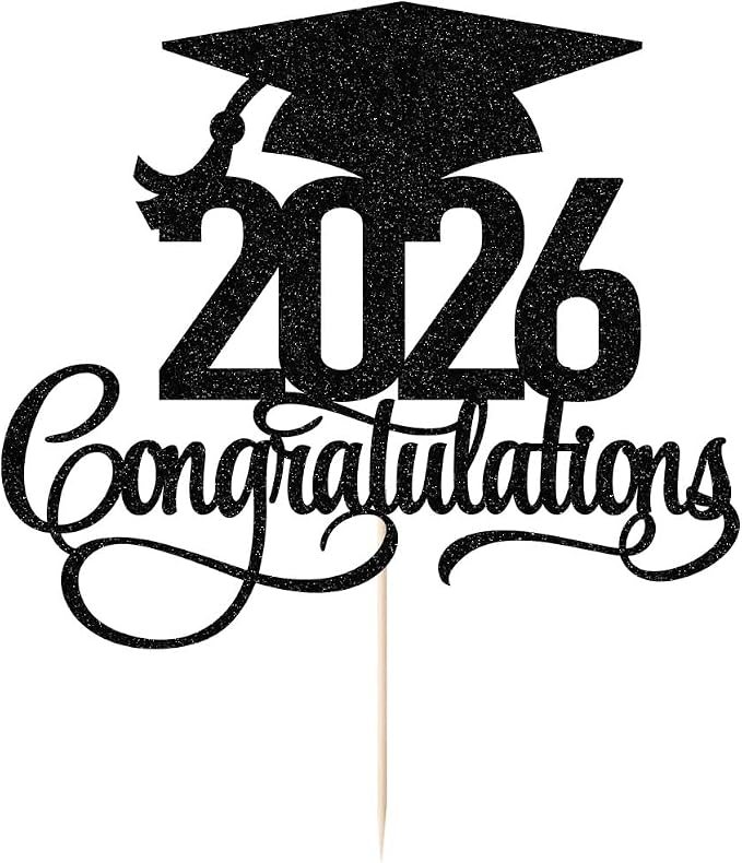 Black Glitter 2026 Congratulations Graduation Cake Topper,Congrats Grad Cake Decor - 2026 High School/College/Senior Graduation Party Decorations Supplies (2026Congratulations black)