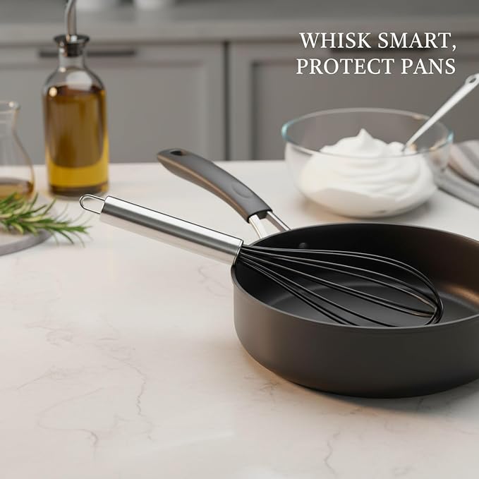 Silicone Whisk with Stainless Steel Core, Coated Wires for Non-Stick Cookware, Mixing Tool for Baking and Cooking, 9.6 Inch (1 PC)