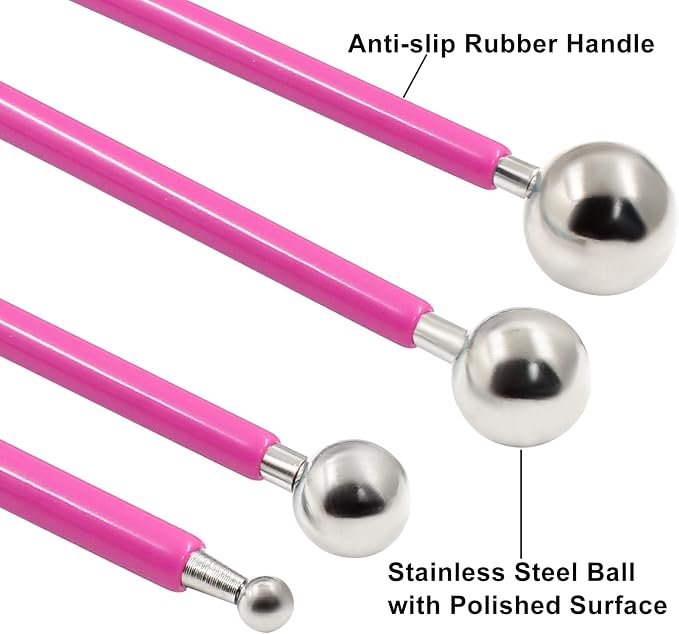 Cake Decorating Metal Ball, Metal Ball Fondant Tool Fondant Cake Pan Cake Decorating Tool Flower Sugar Craft Ball Model DIY Tool Clay Modelling Tools(Set of 4, Red)