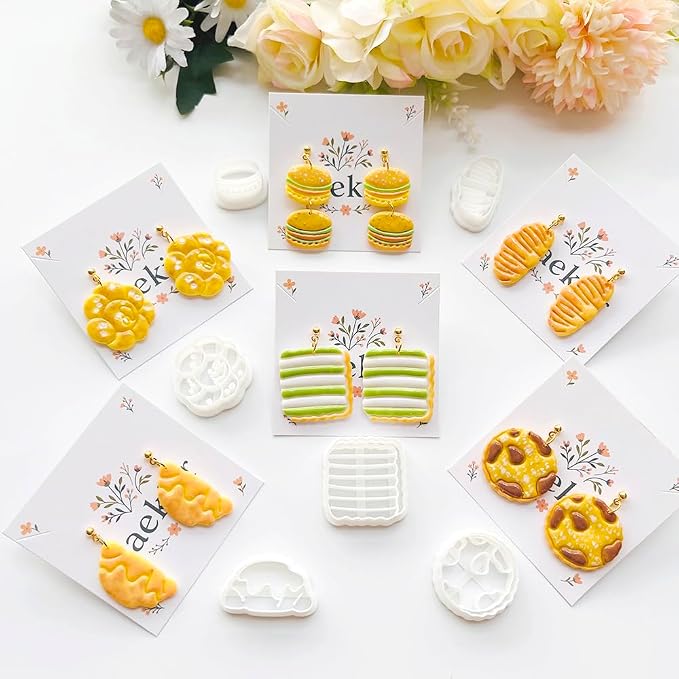French Patisserie Polymer Clay Cutters Set - 11pcs Sweet Bakery Shapes Including Macaron, Donut, Croissant, Cheesecake & Tart for DIY Earring Jewelry, Soft Clay Crafts, Scrapbooking Decor