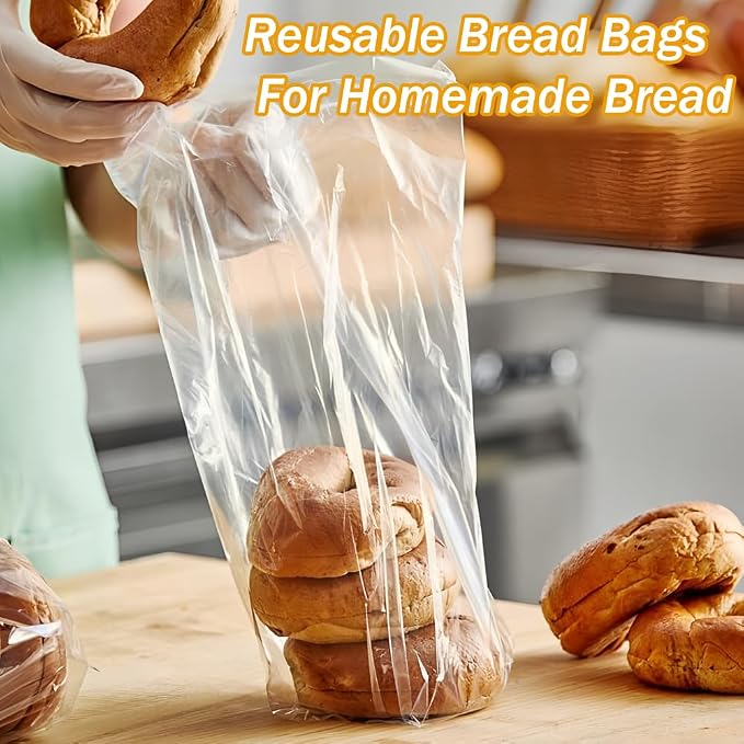 Reusable Bread Bags for Homemade Bread & Sandwich Bread ， 100 Pack Clear Plastic Storage Bags with Ties, Airtight Food Safe Design for Home Bakers and Bakeries（8"x2.4"x12"）