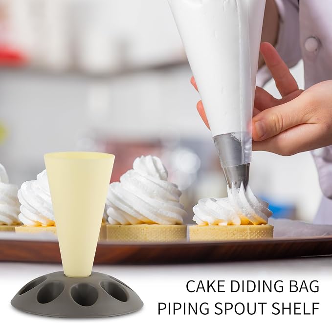 Piping Bag Holder Stand for Filling, Pastry Bag Stand with 8 Slots Nozzles, Plastic Pastry Bag Stand for Cake Decorating, Baking Accessories (Yellow)
