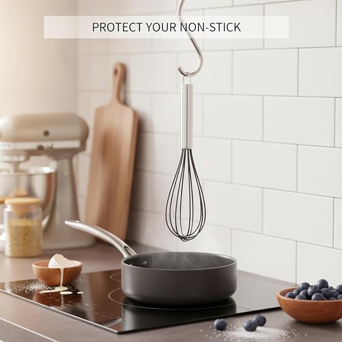 Effortless Mixing Whisk with Silicone-Coated Wires, Stainless Steel Core for Non-Stick Cookware, 9.6 Inch Baking Tool