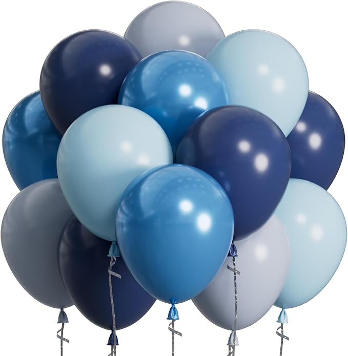 SUWEN Pastel Blue Balloons, 60Pcs 12inch Navy Macaron Light Blue Latex Balloons Kit for Birthday Anniversary Father‘s Day Party Decoration