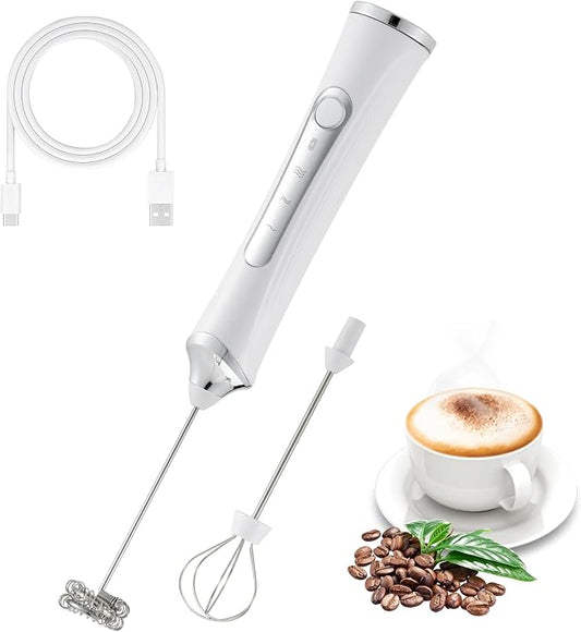 Handheld Electric Milk Frother with 2 Heads, Coffee Whisk Foam Mixer with USB Rechargeable 3 Speeds, Foam Maker Blender for Latte, Cappuccino, Hot Chocolate, Egg (Type 2)