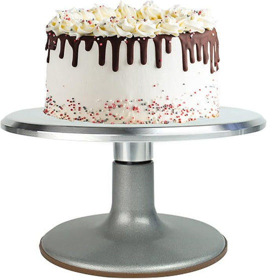 Stainless Steel Revolving Cake Stand 14 Inch 36cm Rotating Cake Turntable with Non-Slipping Silicone Bottom for Cake and Protective Sleeve-Without Protective case 14 inch(With Protective Cove
