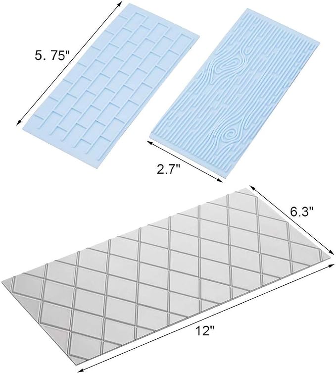 10 Set Fondant Impression Mat Mold Lace Embossing Mat Tree Bark/Brick Wall/Flower/Stone Wall Fondant Impression Mats Texture Design for Cupcake Border Decoration