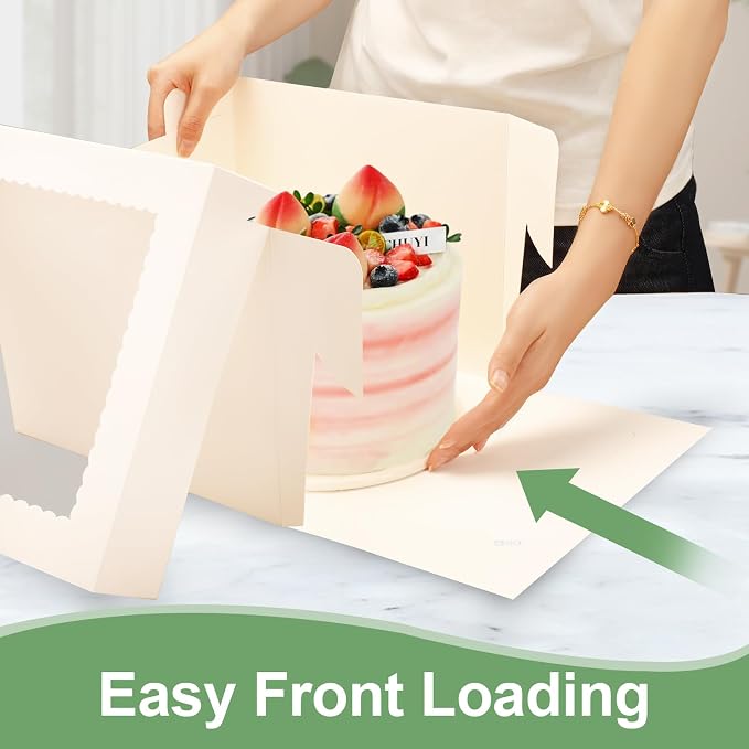 6 Pack Cake Boxes, 10x10x8 Inches Tall Cake Box with Cake Boards, White Bakery Boxes with Large Window, Disposable Cakes Transport Containers with Lids, for Cookies, Pies, Wedding, Birthday