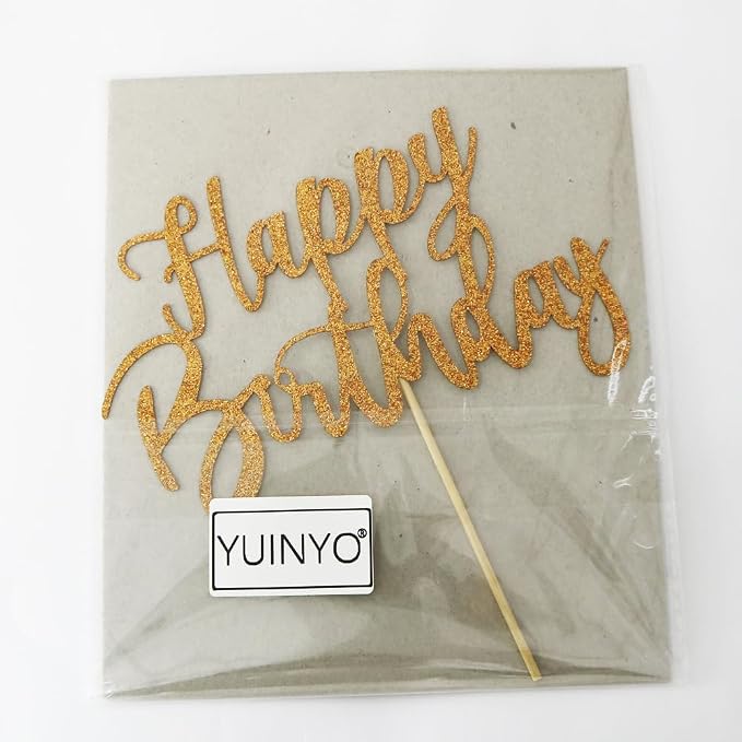 Handmade Glitter happy birthday Cake Topper, Happy Birthday Cake Bunting Decor,Birthday Party Decoration Supplies (Pumpkin yellow)
