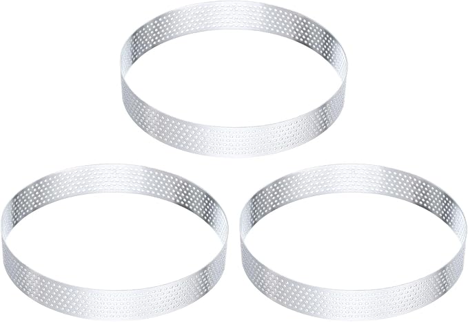 HARFINGTON 3Pcs Stainless Steel Tarts Rings 5.5" Perforated Metal Circle Baking Dessert Mousse Round Cake Ring Non Stick for Home Kitchen Food Cheese Making Tool