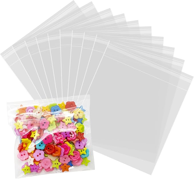 200 Pcs Self Sealing Cellophane Bags, 4x4 Inches Cookie Bags, Resealable Cellophane Bags Self Adhesive for Bakery Cookies Candy Snack