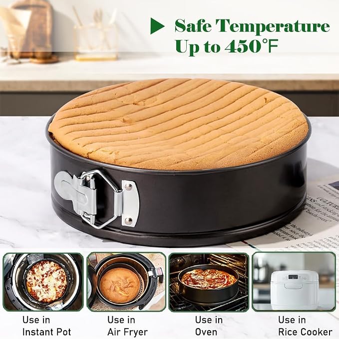 9 Inch Non-stick Springform Pan with Removable Bottom, Leakproof Round Bakeware for Cheesecakes, Cakes and Quiches, Carbon Steel, Black