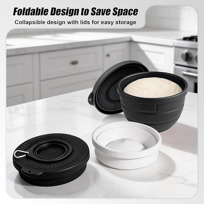 Foldable Silicone Liners for 5 Qt KitchenAid Tilt-Head Stand Mixer(Only), Odourless,Thicker, Cold/Heat-Resistant & Non-Stick, Easy Clean, Set of 2 with Lids, 1Splash-proof Bowl Lid