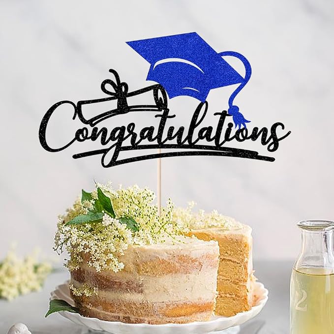 Congratulations 2026 Graduation Cake Topper,Congrats Grad Cake Decor - 2026 High School/College/Senior Graduation Party Decorations Supplies (Black and blue)