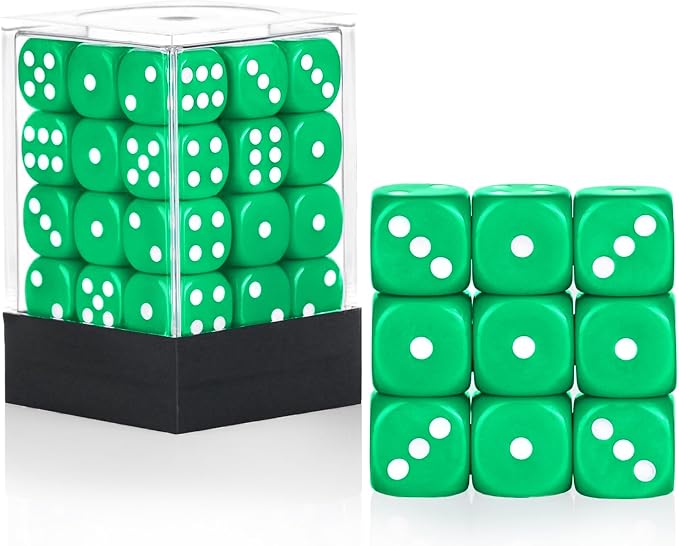 36 of Pack 12MM 6 Sided MINI Dice Set,Solid Green Game Dice Set, 6 Sided Standard Colored Dices for Tenzi, Bunco or Teaching Math,with Portable Plastic Box(Green)