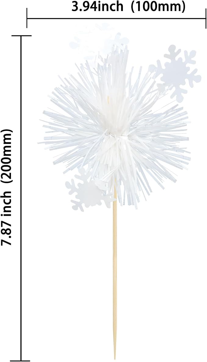 Gyufise 20Pcs Foil Firework Cupcake Toppers Sparkle Tinsel Cake Toppers Tinsel Drink Cake Decoration Cocktail Picks for Birthday Wedding Graduation Party Supplies White