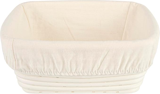 Restaurantware Bread Proofing Basket 9 Inch Square Pack of 1 Rattan Dough Fermentation Basket With Cotton Liners, Oval Banneton Bread Rising Bowl For Home, Commercial, and Artisanal Baking